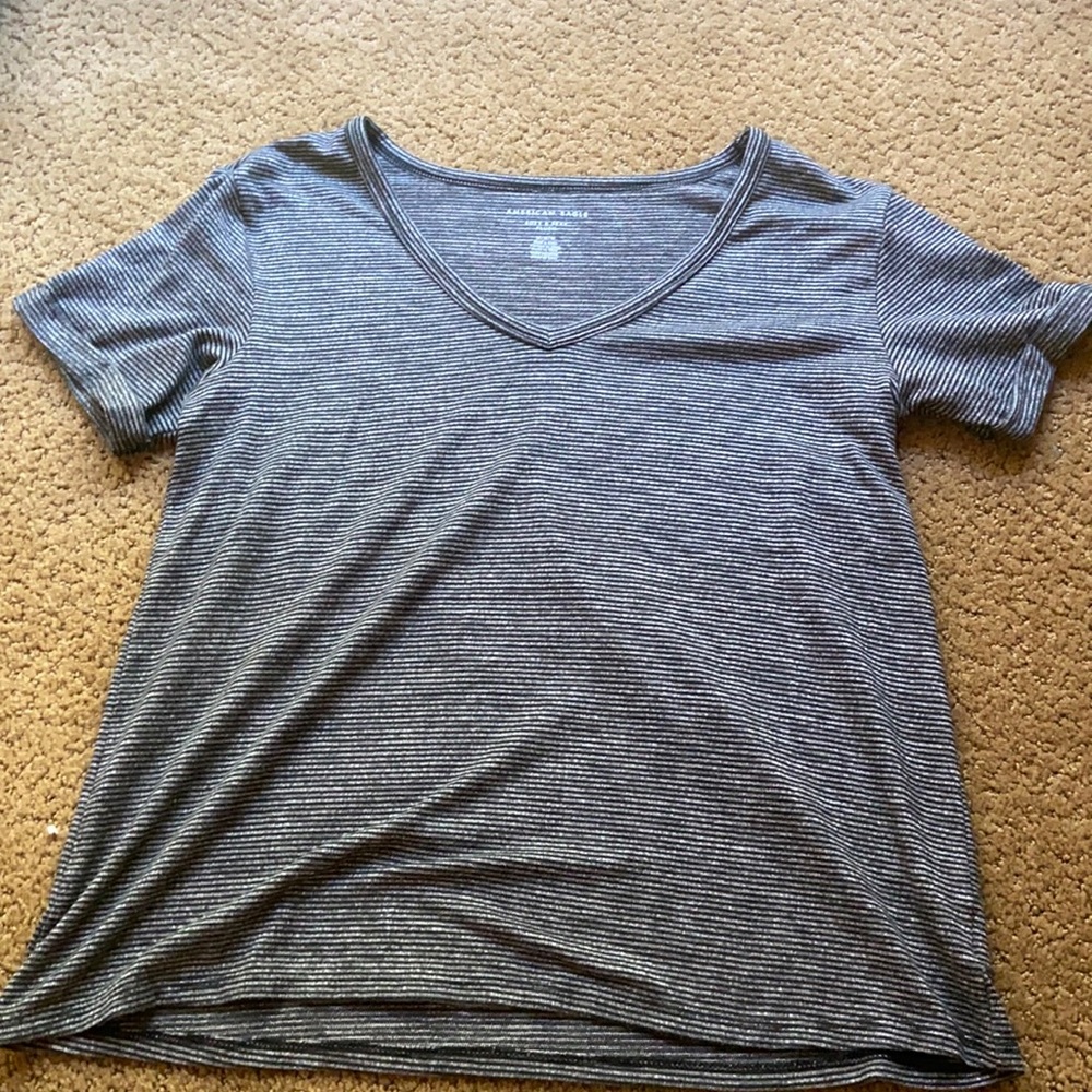 Grey and Black stripped Short Sleeve shirt from AE.